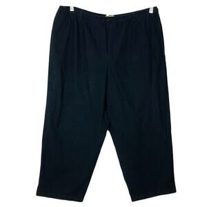 EILEEN FISHER Pants 2X Plus Size Black Organic-Cotton Pull-On Cropped Slit-Side